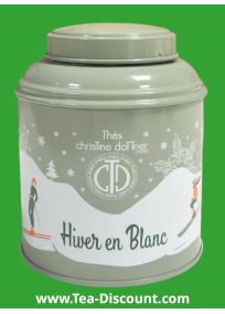 Hiver en blanc en boite métal, thé blanc aux parfums de pomme, cannelle, orange, amande